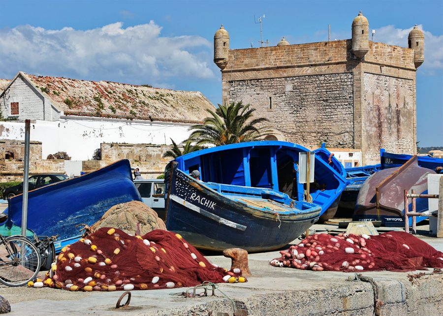Fishing boat and nets in Essaouira